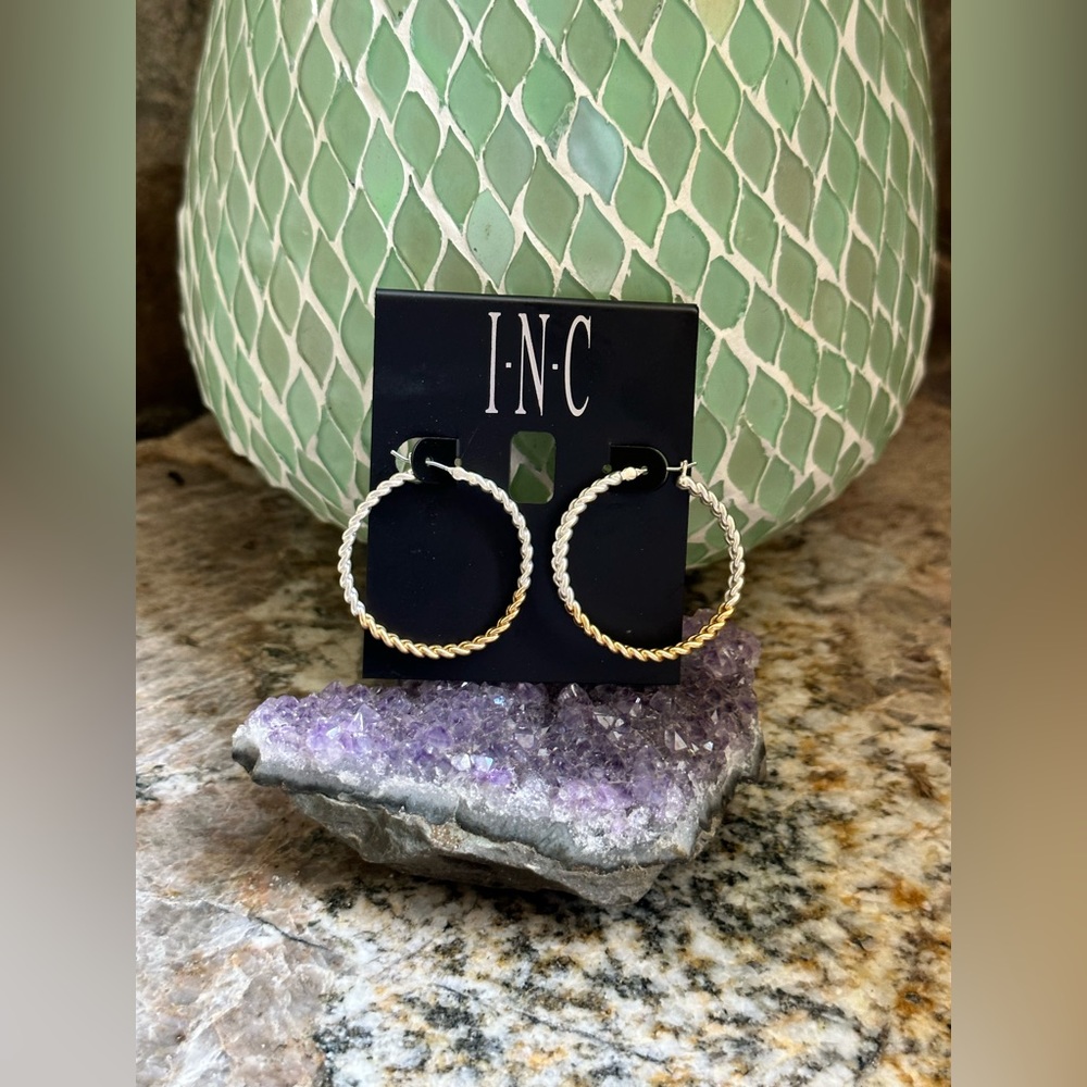 INC Two Tone Rope Hoop Earrings